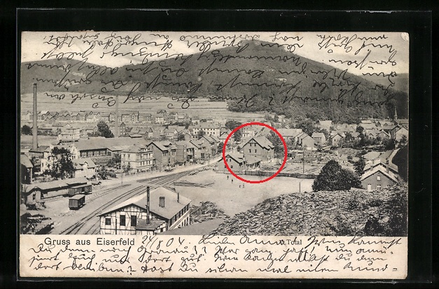 Historische Aufnahme: 1904 · Ansichtskarte Eiserfeld Totalansicht Markiert (Eiserfeld)